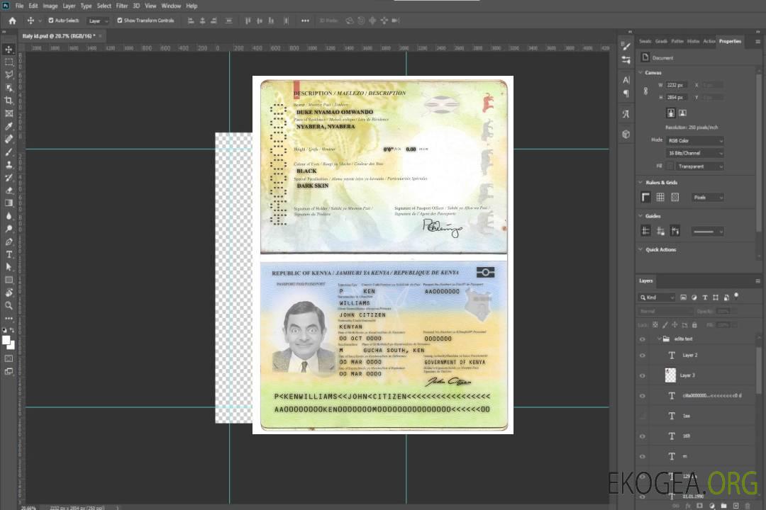 Modèle de passeport kenyan au format PSD, entièrement modifiable (2017 – présent) template